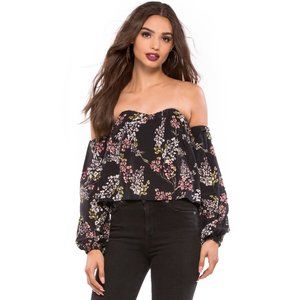 Stone Cold Fox Silk Cold-Shoulder Peasant Blouse
